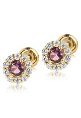 fancy yellow gold cubic zirconia June baby birthstone earrings